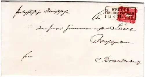 DR 1877, R3 Werder Reg.Bez. Potsdam klar auf Luxusbrief m. 10 Pfge.