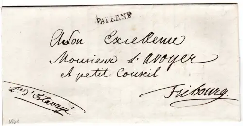 Schweiz 1808, L1 PAYERNE auf Brief v. Estavayer n.Fribourg