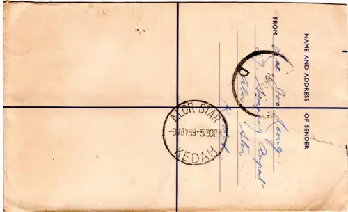 Malaya 1959, 30 C. Einschreiben Ganzsache Brief v. Spg.Ampata.Star n Singapore. 