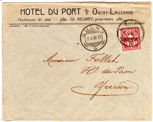 Schweiz 1906, 10 C. auf Vordruckumschlag Hotel Du Port v. Ouchy