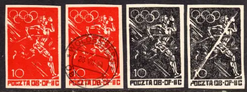 Polen 1944, Lagerpost Woldenberg, 3 ungebr. + 1 gest. Olympiade Marken (1x PF!).