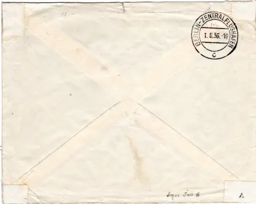 NL 1936, 12 1/2+60 C. auf Zuleitungsbrief v. Den Helder zu Zeppelin Olympiafahrt