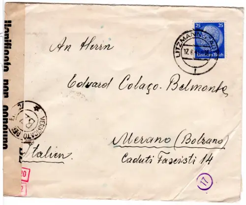 DR 1941, 25 Pf. auf Brief v Litzmannstadt m. dt. OKW u zusätzlich Italien Zensur