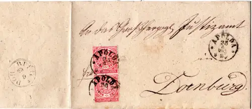 NDP 1868. Paar 1 Gr auf Brief m. nachverwendeten Taxis-K1 Apolda u. rs. Dornburg