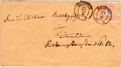 Sachsen 1865, 1/2 Gr. auf schönem Brief m. K2 Meissen 