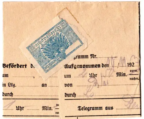 DR 1923, viol. L2 Zehlendorf (Wannseebahn) auf Telegramm aus der Hochinfla-Zeit