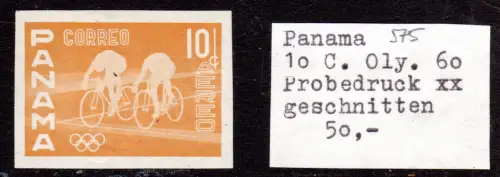 Panama 575, geschnittener Probedruck 10 C. Olympiade 1960 (Radrennfahrer).