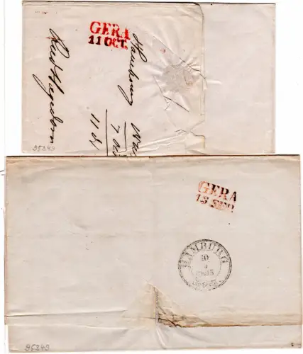 Hamburg 1843/45, 2 Porto Briefe n. Sachsen, 1x Nach Abg. der Post