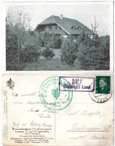 DR 1931, Landpost Stpl. SCHLAT Göppingen Land auf Wasserberghaus sw-AK m. 8 Pf. 
