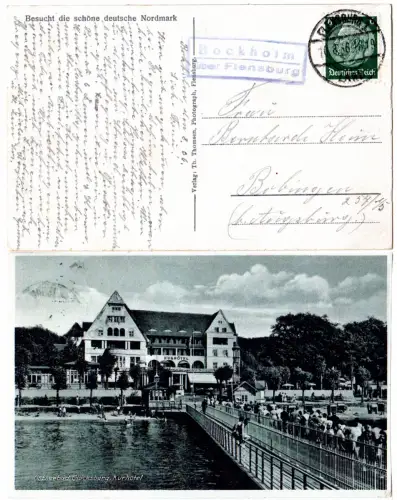 DR 1936, Landpost Stpl. BOCKHOLM über Flensburg auf Glücksburg-AK m. 6 Pf. 