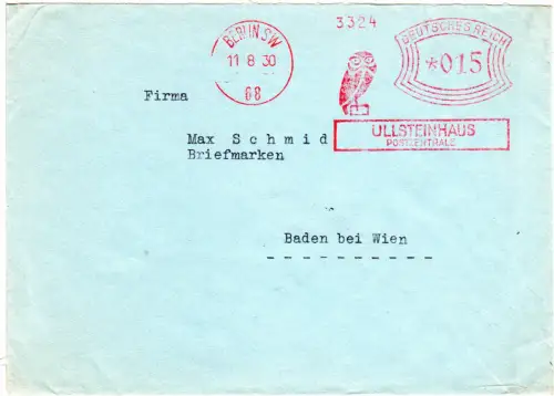 DR 1930, Fa. Ullsteinhaus AFSt. v. Berlin m. Abb. einer Eule