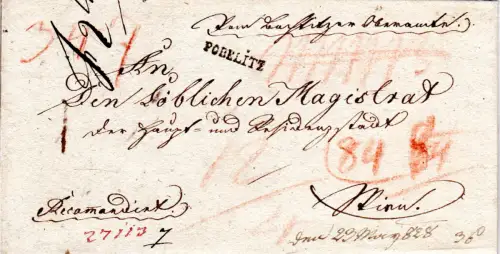 Österreich 1828, Mähren-L1 Pohrlitz auf Stempelpapier Einschreiben Brief n. Wien
