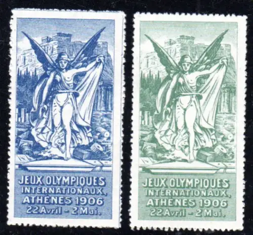 Griechenland Olympiade 1906, 2 verschiedenfarbige Vignetten m. Originalgummi