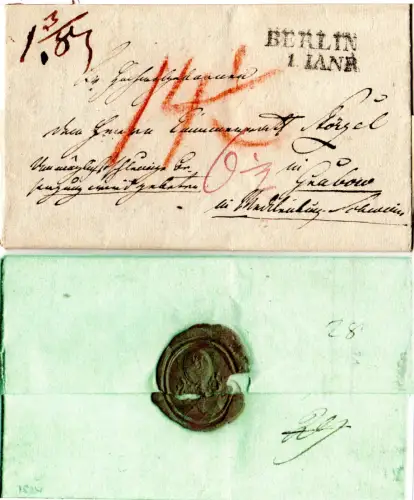Preussen 1824, L2 Berlin auf Porto Brief n. Grabow in Mecklenburg-Schwerin
