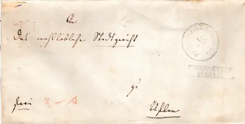 Taxis 1846, K1 Detmold T&T u. R1 Verspätete Aufgabe auf Brief n. Salzuffeln