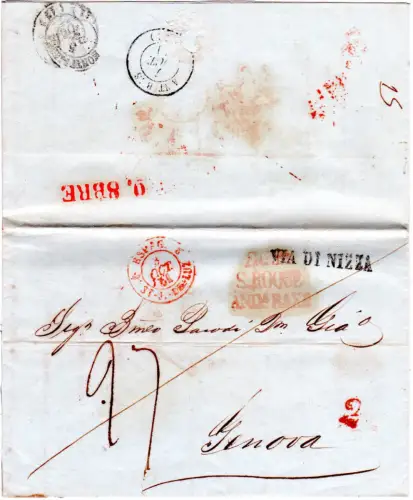 Gibraltar 1841, roter L3 DE GIBA S.ROQUE ANDa BAJA auf Porto Brief n. Italien