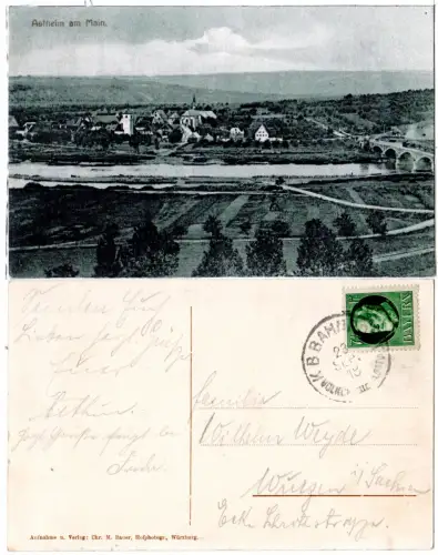 Astheim am Main, 1918 m. Bahnpost Volkach-Seligenstadt gebr. sw-AK