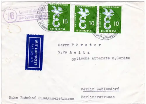 BRD 1959, Landpoststempel 16 OBERNHAUSEN über Gersfeld auf Brief m. 3x10 Pf.