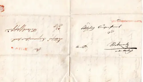 Baden 1847, L1 Neckarbischofsheim u. Mosbach auf hin+her verwendetem Faltbrief