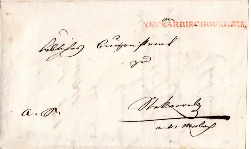 Baden 1847, L1 Neckarbischofsheim u. Mosbach auf hin+her verwendetem Faltbrief
