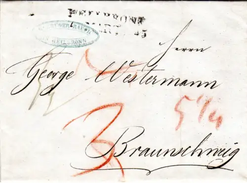 Württemberg 1845, L2 Heilbronn auf Porto Brief ins Herzogtum Braunschweig