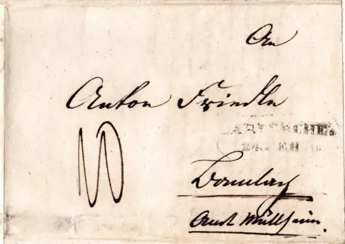 Baden 1846, L1 Schliengen u. R2 Carlsruhe auf 2mal verwendetem Faltbrief