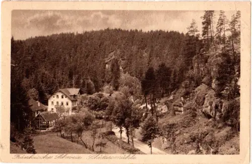 DR 1934, Landpost Stpl. SCHÜTTERSMÜHLE über Pegnitz auf sw-AK m. 6 Pf. 