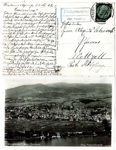 DR 1940, Landpost Stpl. NIEDERMOTZING über Straubing auf Deggendorf-AK m. 6 Pf. 