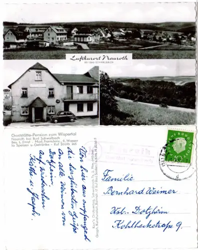 BRD 1961, Landpost Stpl. 16 NAUROTH über Bad Schwalbach auf sw-AK m. 10 Pf. 