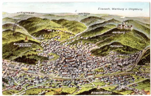 DR 1943, Landpost Stpl. Wolfsburg-Unkeroda auf Eisenach Farb-AK m. 6 Pf. 