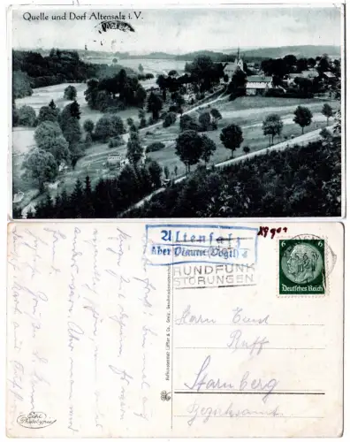 DR 1931, Landpost Stpl. ALTENSALZ über Plauen (Vogtl.) auf sw-AK m. 6 Pf. 