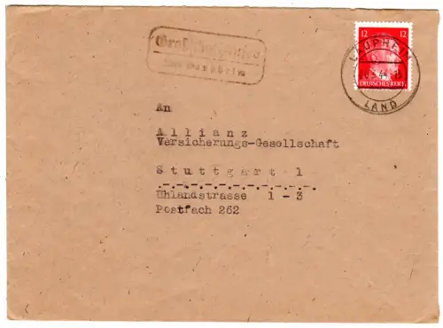 DR 1944, Landpoststpl. GROSSSCHAFHAUSEN über Laupheim auf Brief m. 12 Pf.