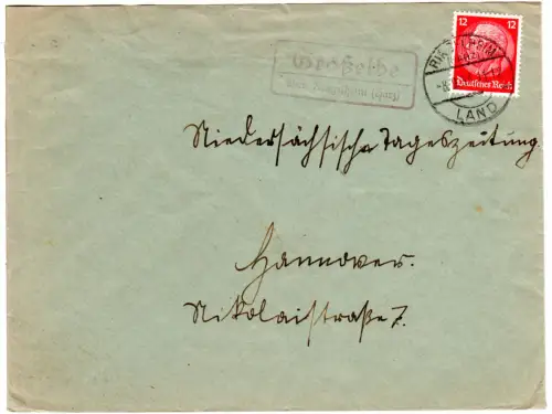 DR 1933, Landpoststempel GROSSELBE über Ringelheim (Harz) auf Brief m. 12 Pf.