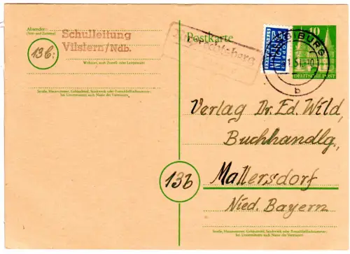BRD 1951, Landpoststempel RUPRECHTSBERG über Vilsbiburg auf 10 Pf. Ganzsache