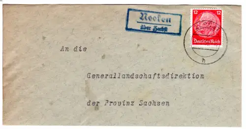 DR 1938, Landpost Stpl. NEEKEN über Zerbst auf unkomplettem Brief m. 12 Pfg.