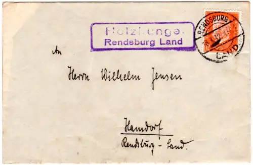 DR 1932, Landpost Stpl. HOLZBUNGE Rendsburg Land auf Brief m. 12 Pfg.