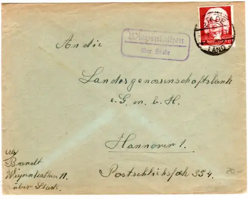 DR 1935, Landpoststpl. WIEPENKATHEN über Stade auf Brief m. 12 Pf.