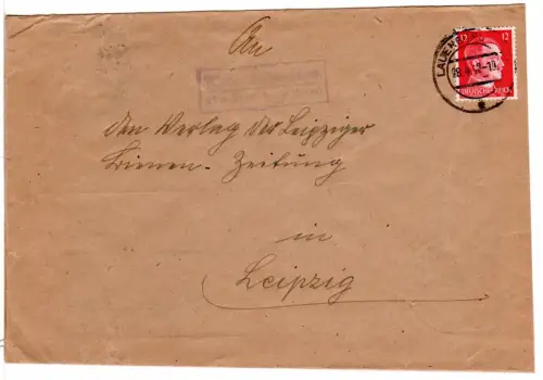 DR 1942, Landpoststpl. KLEIN SCHWARTOW über Lauenburg (Pom.) auf Brief m. 12 Pf.
