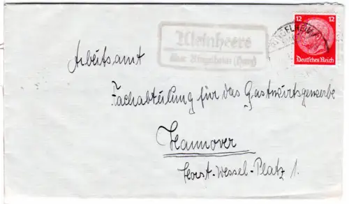 DR 1934, Landpoststpl. KLEINHEERE über Ringelheim (Harz) auf Brief m. 12 Pf.