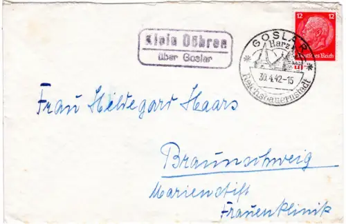 DR 1942, Landpoststpl. KLEIN DÖHREN über Goslar auf Brief m. 12 Pf.