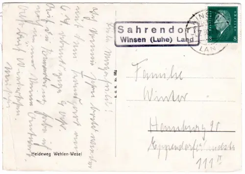 DR 1930, Landpoststempel SAHRENDORF Winsen (Luhe) Land auf Karte m. 8 Pf. 