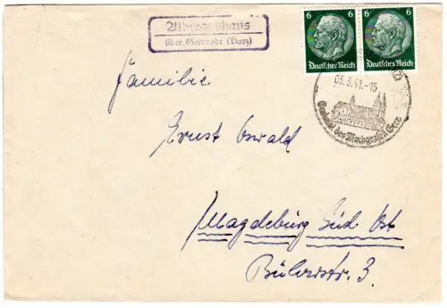 DR 1941, Landpost Stpl. ALBRECHTSHAUS über Gernrode (Harz) auf Brief m. 2x6 Pf. 