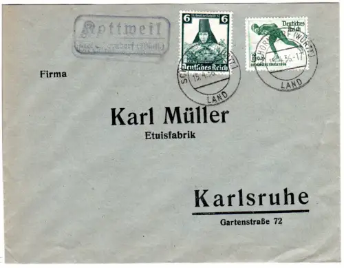DR 1936, Landpost Stpl. KOTTWEIL über Schorndorf (Württ.) auf Brief m. 2x6 Pf. 