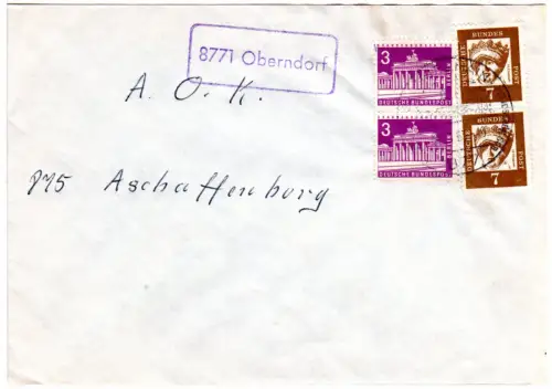 BRD 1963, Landpost Stpl. 8771 OBERNDORF auf Brief m. je 2x3+7 Pf. 