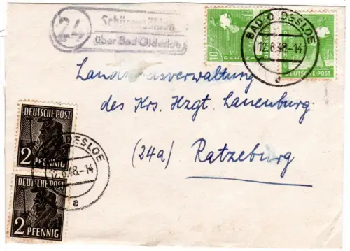1948, Landpoststempel 24 SCHÜRENSÖHLEN über Bad Oldeslohe auf Brief m. 4 Marken