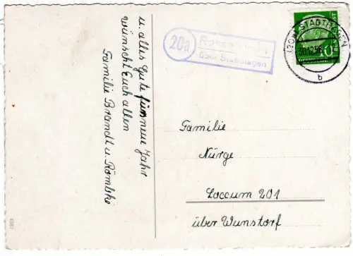 BRD 1958, Landpoststempel 20a ROSENHAGEN über Stadthagen auf Karte m. 10 Pf.