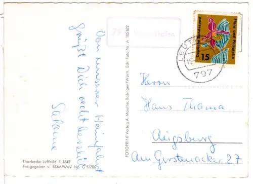BRD 1963, Landpoststempel 7971 WALTERSHOFEN auf Karte m. 15 Pf. ab Leutkirch