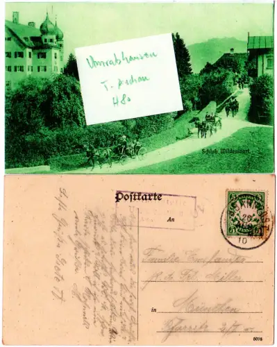 Bayern 1910, Posthilfstelle Umratshausen Taxe Aschau auf AK m. 5 Pf. u. Bahnpost