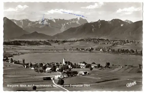 BRD 1964, Landpost Stpl. 8111 RIEGSEE auf Froschhausen sw-AK m. 15 Pf. 