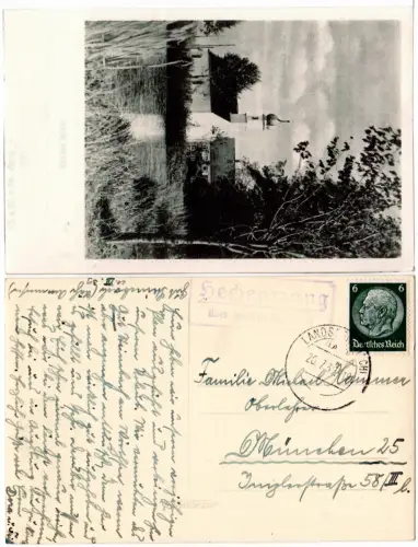 DR 1939, Landpost Stpl. HECHENWANG über Landsberg am Lech auf sw-AK m. 6 Pf. 
